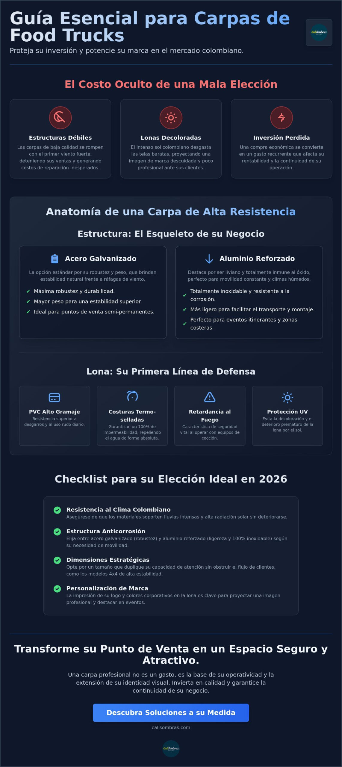 Carpas para food trucks en Colombia: Guía de compra y mejores opciones 2026